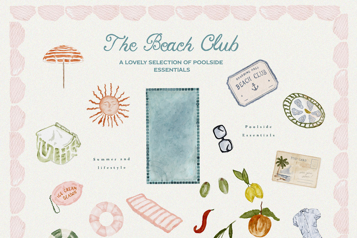 Hand Drawn Watercolor Summer Icons